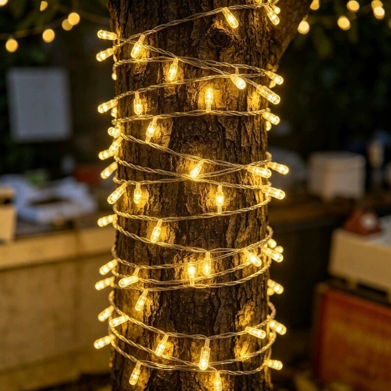 Warm white micro LED string lights for tree and column wrapping